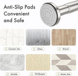Non-slip surface, suction cups, and drainage details on the Segmented Spring Tension Shower Curtain Rod in nickel.