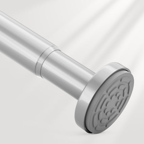 AmazerBath nickel segmented spring tension shower curtain rod installed in a bathroom for secure, tool-free support.