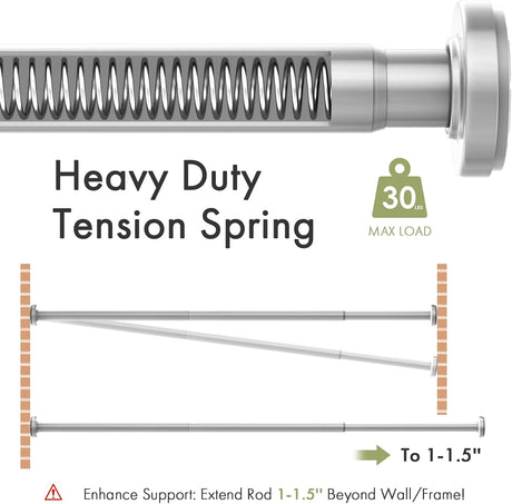 AmazerBath Segmented Spring Tension Shower Curtain Rod in Silver, product detail image.