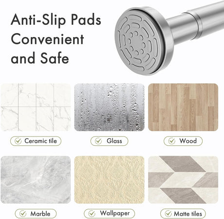 AmazerBath Segmented Spring Tension Shower Curtain Rod in Silver, product detail image.