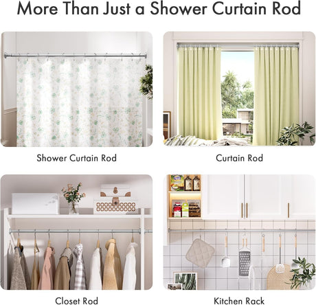 AmazerBath Segmented Spring Tension Shower Curtain Rod in Silver, product detail image.