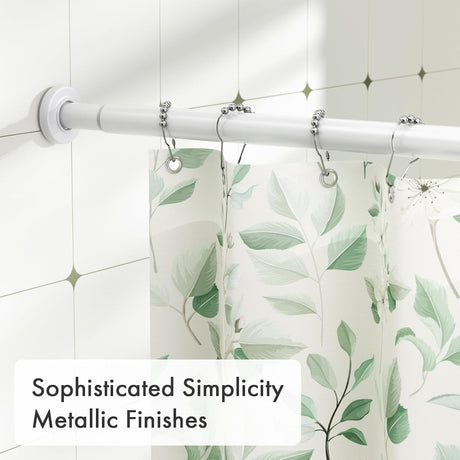 AmazerBath Segmented Spring Tension Shower Curtain Rod in White, product detail image.
