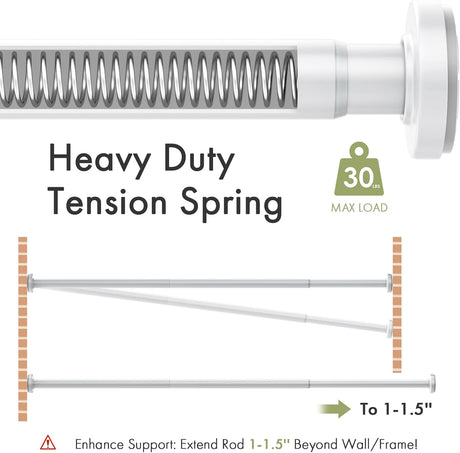 AmazerBath Segmented Spring Tension Shower Curtain Rod in White, product detail image.