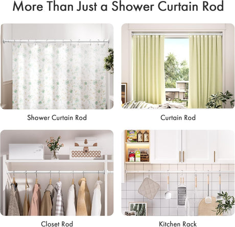 AmazerBath Segmented Spring Tension Shower Curtain Rod in White, product detail image.
