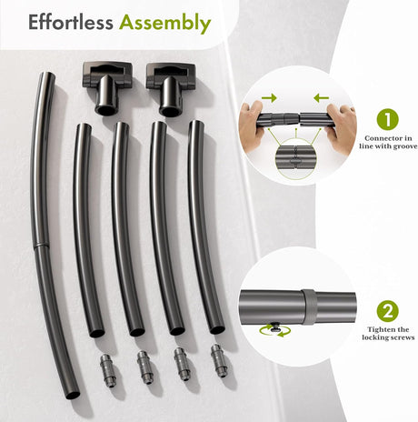 AmazerBath Curved Shower Curtain Rod, 20–84 Inches in Black, product detail image highlighting the design and key features.