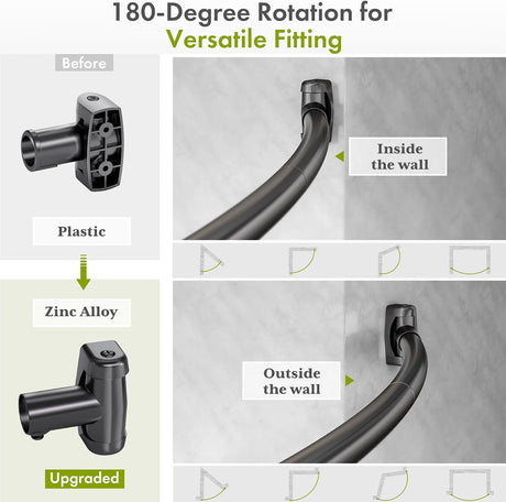 AmazerBath Curved Shower Curtain Rod, 20–84 Inches in Black, product detail image highlighting the design and key features.