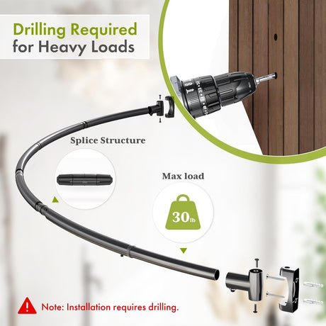 AmazerBath Curved Shower Curtain Rod, 20–84 Inches in Black, product detail image highlighting the design and key features.