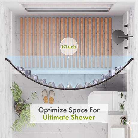 AmazerBath Curved Shower Curtain Rod, 20–84 Inches in Bronze, product detail image highlighting the design and key features.