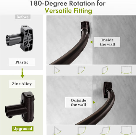 AmazerBath Curved Shower Curtain Rod, 20–84 Inches in Bronze, product detail image highlighting the design and key features.