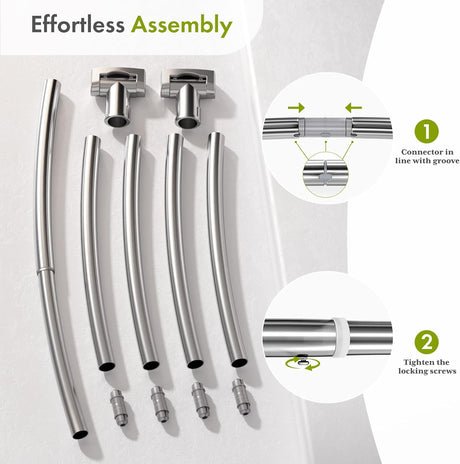 AmazerBath Curved Shower Curtain Rod, 20–84 Inches in Chrome, product detail image highlighting the design and key features.
