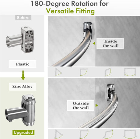AmazerBath Curved Shower Curtain Rod, 20–84 Inches in Chrome, product detail image highlighting the design and key features.