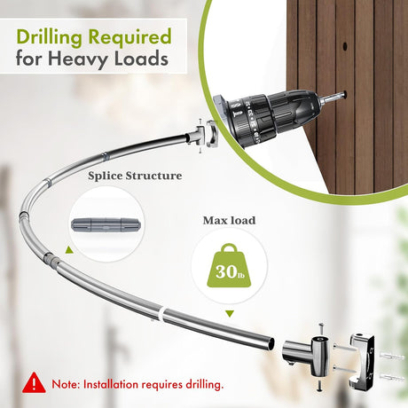 AmazerBath Curved Shower Curtain Rod, 20–84 Inches in Chrome, product detail image highlighting the design and key features.