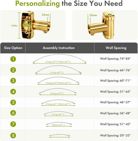 AmazerBath Curved Shower Curtain Rod, 20–84 Inches in Gold, product detail image highlighting the design and key features.