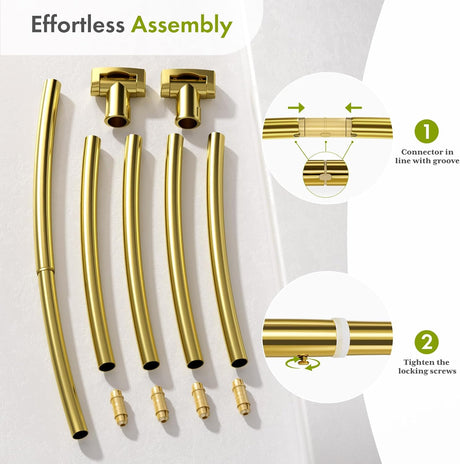 AmazerBath Curved Shower Curtain Rod, 20–84 Inches in Gold, product detail image highlighting the design and key features.