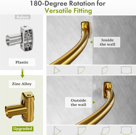 AmazerBath Curved Shower Curtain Rod, 20–84 Inches in Gold, product detail image highlighting the design and key features.