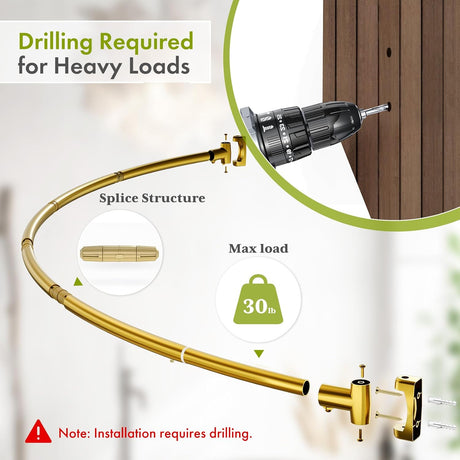AmazerBath Curved Shower Curtain Rod, 20–84 Inches in Gold, product detail image highlighting the design and key features.