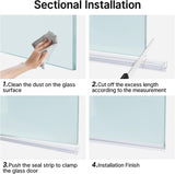 Step-by-step installation guide for the AmazerBath clear bottom shower door seal on frameless glass.