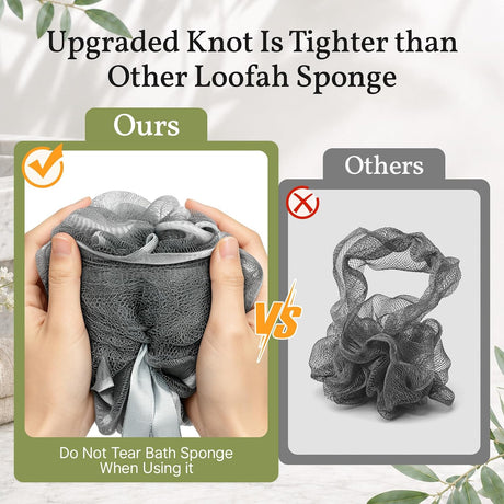AmazerBath Loofah Back Scrubber with Wooden Handle in Grey, product detail image highlighting the design and key features.