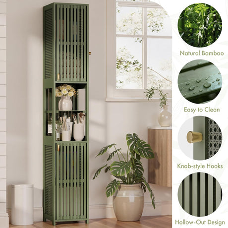 AmazerBath Forest slim bamboo storage cabinet, product gallery image showing design details and features.
