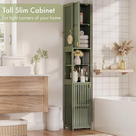AmazerBath Forest slim bamboo storage cabinet, product gallery image showing design details and features.