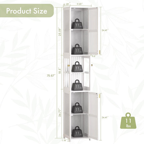 AmazerBath White slim bamboo storage cabinet, product gallery image showing design details and features.