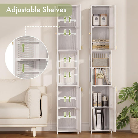 AmazerBath White slim bamboo storage cabinet, product gallery image showing design details and features.