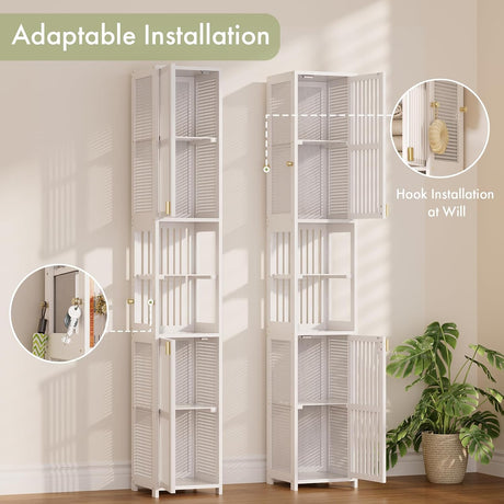 AmazerBath White slim bamboo storage cabinet, product gallery image showing design details and features.