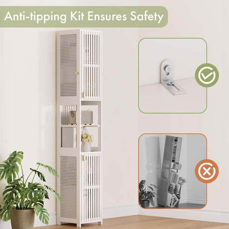 AmazerBath White slim bamboo storage cabinet, product gallery image showing design details and features.