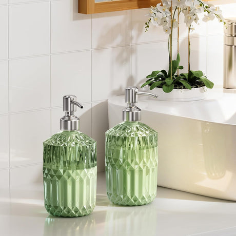 AmazerBath Green Soap Dispenser for Bathroom and Kitchen in Green Stainless Steel, product detail image.