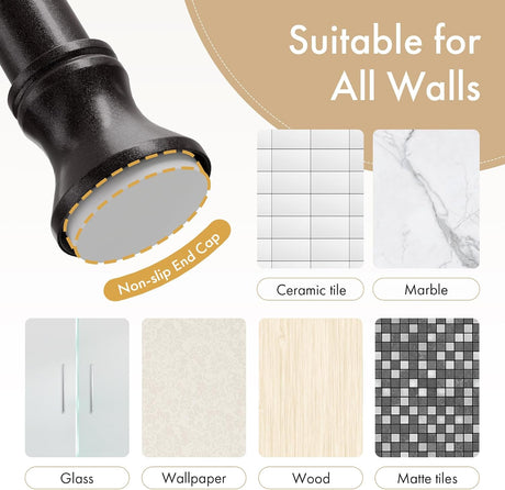 AmazerBath bronze spring tension shower curtain rod with a non-slip end cap for multiple wall surfaces.