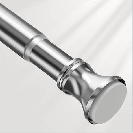 AmazerBath chrome spring tension shower curtain rod shown on a clean background for adjustable bathroom installation.