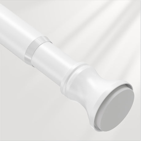AmazerBath white spring tension shower curtain rod shown on a clean background for adjustable bathroom installation.