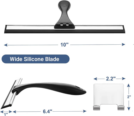 AmazerBath Shower Squeegee with Hook for Glass Doors and Windows in Black, product detail image.