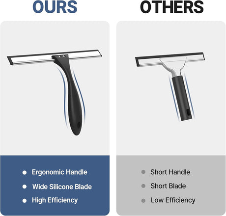 AmazerBath Shower Squeegee with Hook for Glass Doors and Windows in Black, product detail image.
