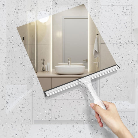 AmazerBath Shower Squeegee with Hook for Glass Doors and Windows in Clear, product detail image.