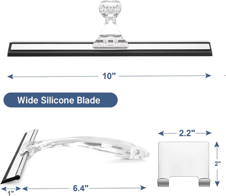 AmazerBath Shower Squeegee with Hook for Glass Doors and Windows in Clear, product detail image.