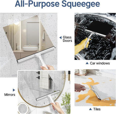 AmazerBath Shower Squeegee with Hook for Glass Doors and Windows in Clear, product detail image.