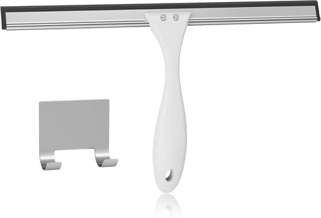 AmazerBath Shower Squeegee with Hook for Glass Doors and Windows, product image showing design and key features.
