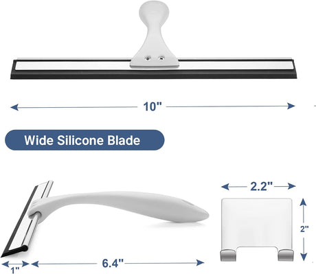 AmazerBath Shower Squeegee with Hook for Glass Doors and Windows in White, product detail image.