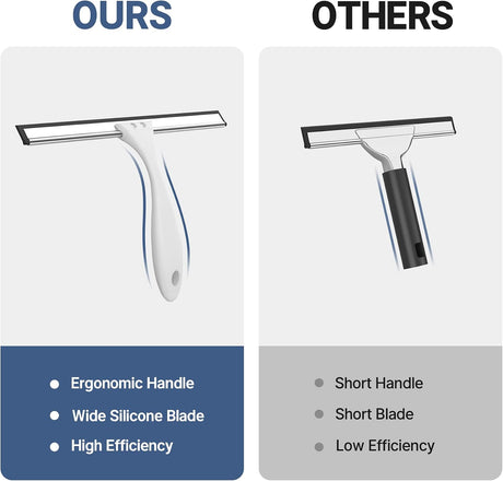 AmazerBath Shower Squeegee with Hook for Glass Doors and Windows in White, product detail image.