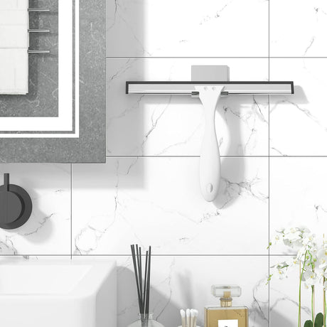 AmazerBath Shower Squeegee with Hook for Glass Doors and Windows in White, product detail image.