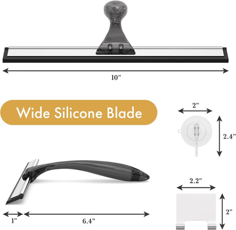 AmazerBath Shower Squeegee with Hook and Suction Cup in Clear Black, product detail image.
