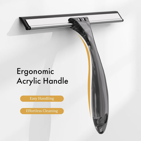 AmazerBath Shower Squeegee with Hook and Suction Cup in Clear Black, product detail image.