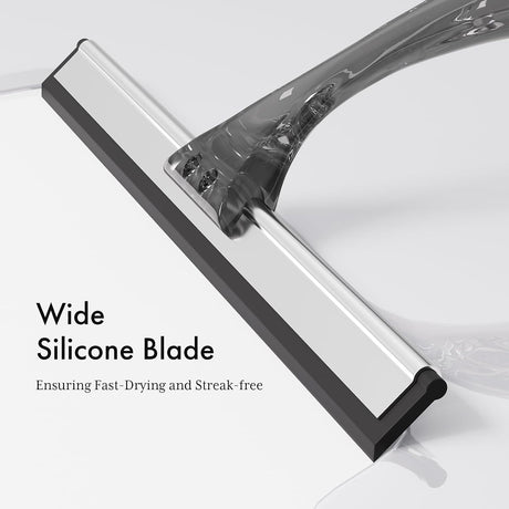 AmazerBath Shower Squeegee with Hook and Suction Cup in Clear Black, product detail image.