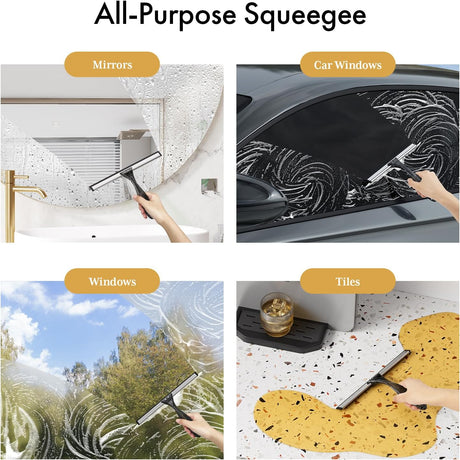 AmazerBath Shower Squeegee with Hook and Suction Cup in Clear Black, product detail image.