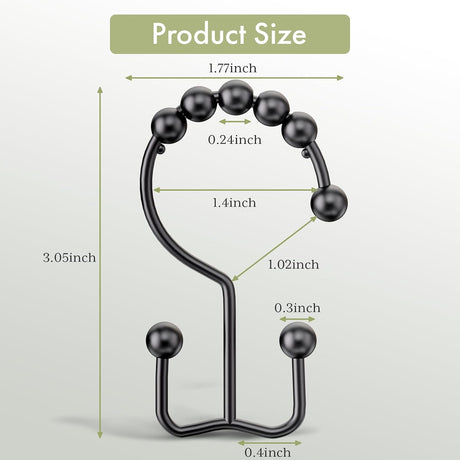 AmazerBath Stainless Steel Double Shower Curtain Hooks, Set of 12 in Black, product detail and key features.