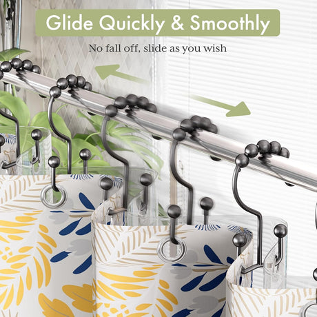 AmazerBath Stainless Steel Double Shower Curtain Hooks, Set of 12 in Black, product detail and key features.