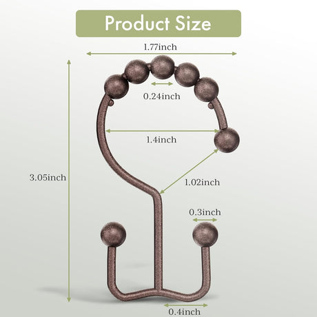 AmazerBath Stainless Steel Double Shower Curtain Hooks, Set of 12 in Bronze, product detail and key features.