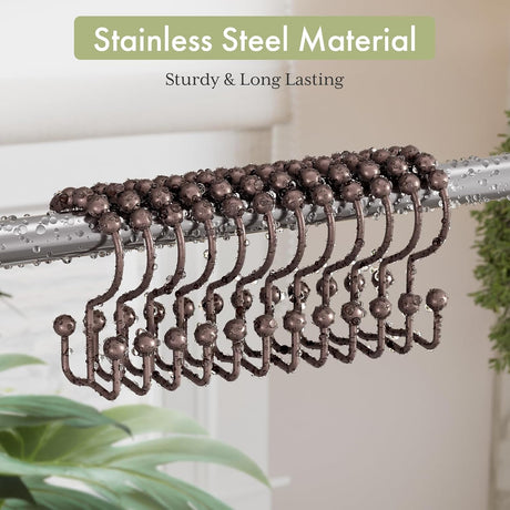 AmazerBath Stainless Steel Double Shower Curtain Hooks, Set of 12 in Bronze, product detail and key features.