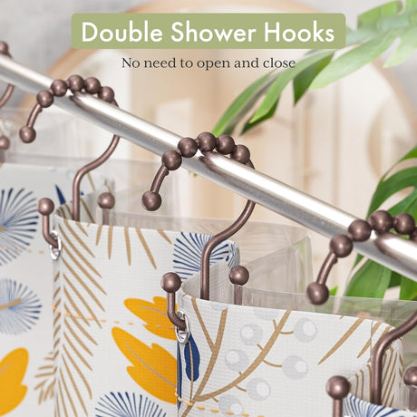 AmazerBath Stainless Steel Double Shower Curtain Hooks, Set of 12 in Bronze, product detail and key features.